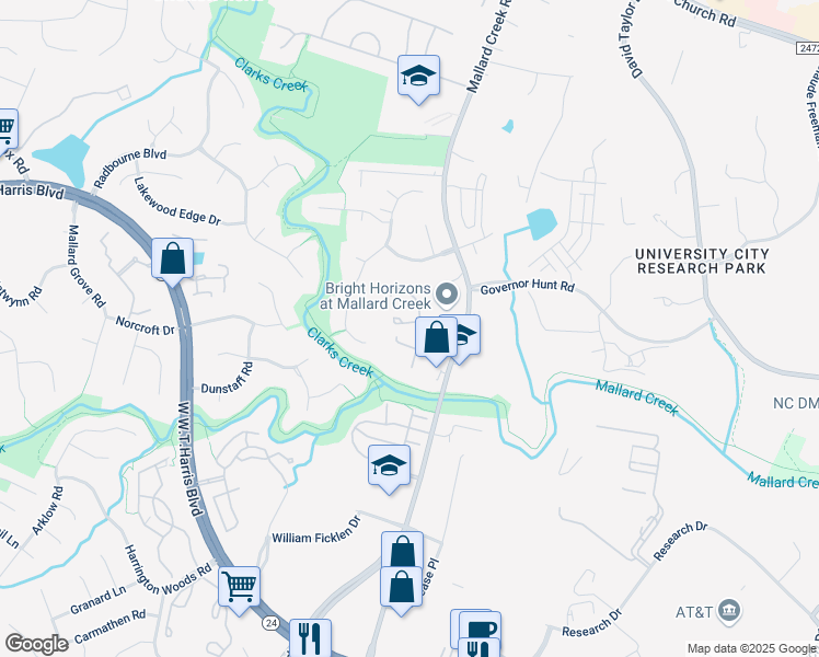 map of restaurants, bars, coffee shops, grocery stores, and more near 9134 Charminster Court in Charlotte