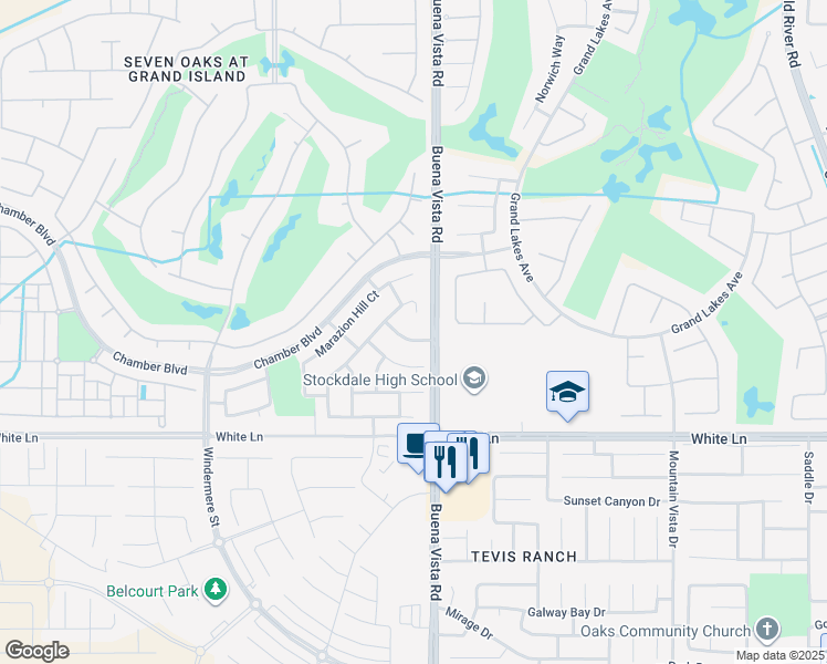 map of restaurants, bars, coffee shops, grocery stores, and more near 11305 Rotherfield Place in Bakersfield