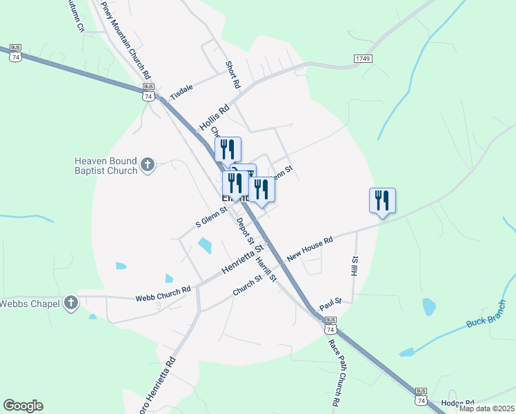map of restaurants, bars, coffee shops, grocery stores, and more near 284 Cherry Mountain Street in Ellenboro