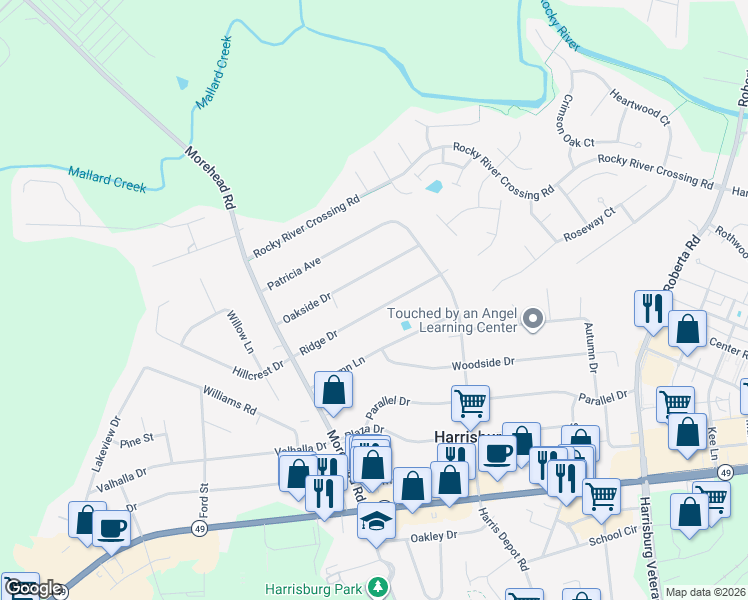 map of restaurants, bars, coffee shops, grocery stores, and more near 207 Ridge Drive in Harrisburg