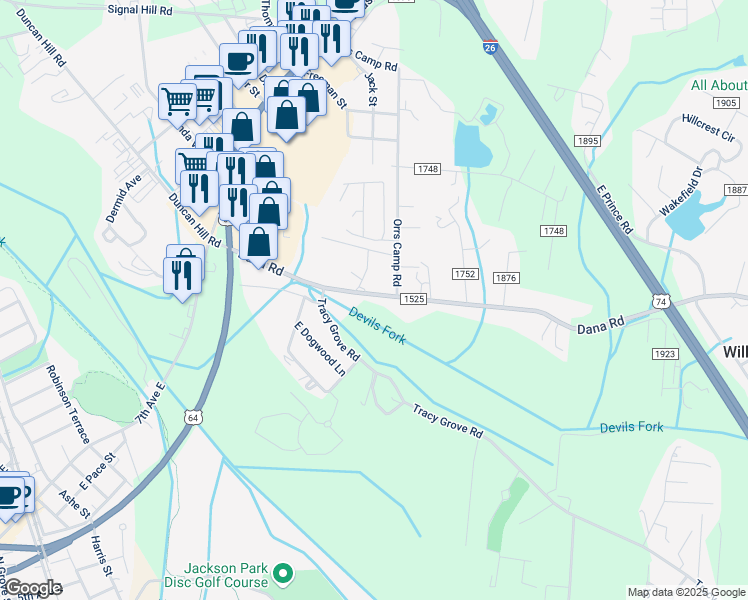 map of restaurants, bars, coffee shops, grocery stores, and more near 216 Dana Road in Hendersonville