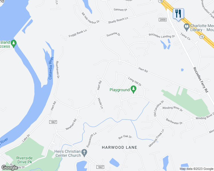 map of restaurants, bars, coffee shops, grocery stores, and more near 10326 Carver Falls Road in Charlotte