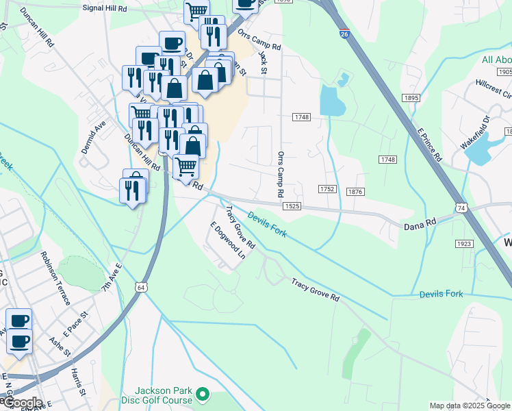 map of restaurants, bars, coffee shops, grocery stores, and more near 216 Dana Road in Hendersonville