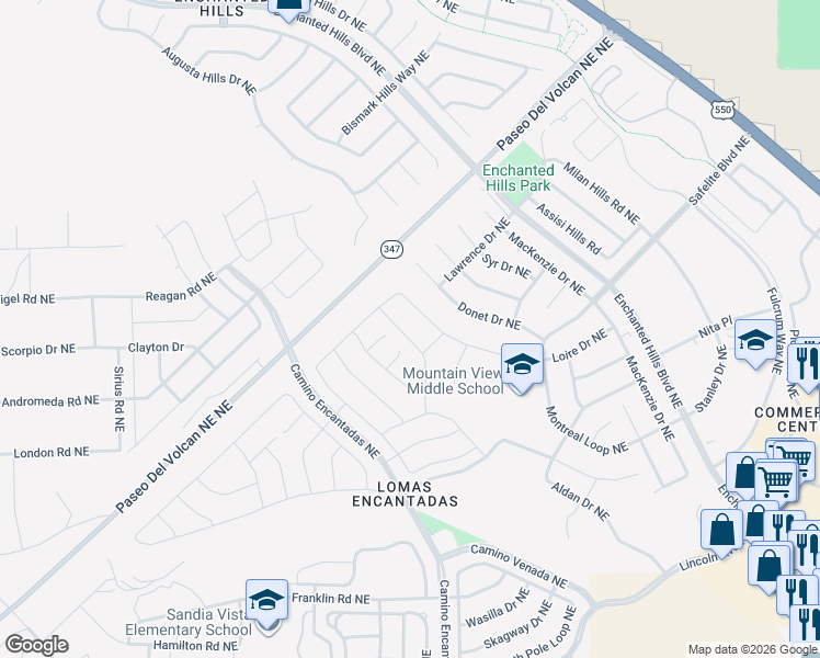 map of restaurants, bars, coffee shops, grocery stores, and more near 4286 Mountain Trail Loop Northeast in Rio Rancho