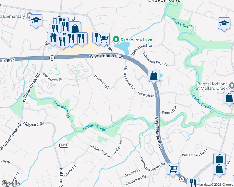 map of restaurants, bars, coffee shops, grocery stores, and more near in Charlotte