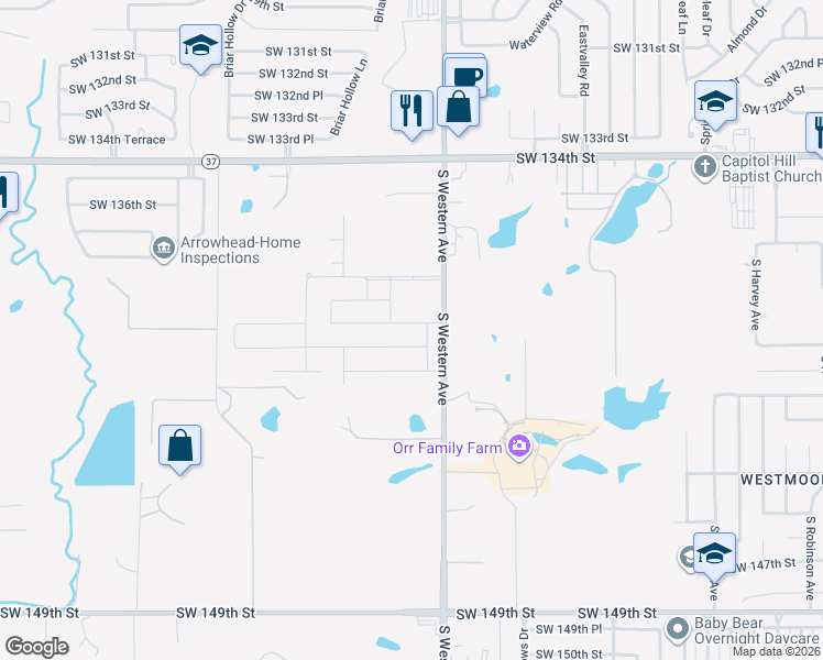 map of restaurants, bars, coffee shops, grocery stores, and more near 14000 Celeste Lane in Oklahoma City