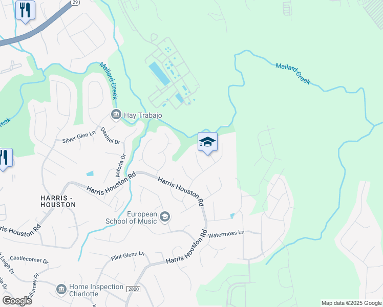 map of restaurants, bars, coffee shops, grocery stores, and more near 2939 Gray Feather Drive in Charlotte
