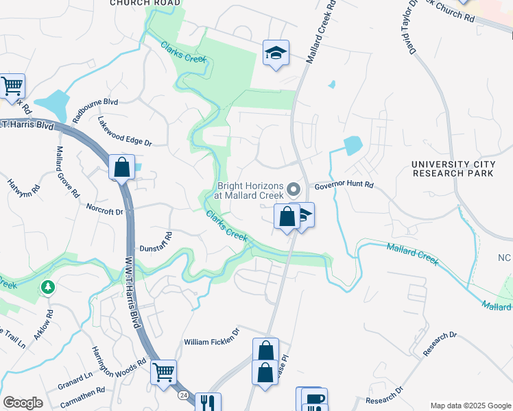 map of restaurants, bars, coffee shops, grocery stores, and more near 3272 Summercroft Lane in Charlotte