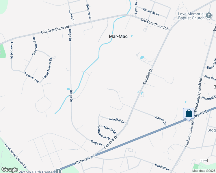 map of restaurants, bars, coffee shops, grocery stores, and more near 315 Gainey Drive in Goldsboro