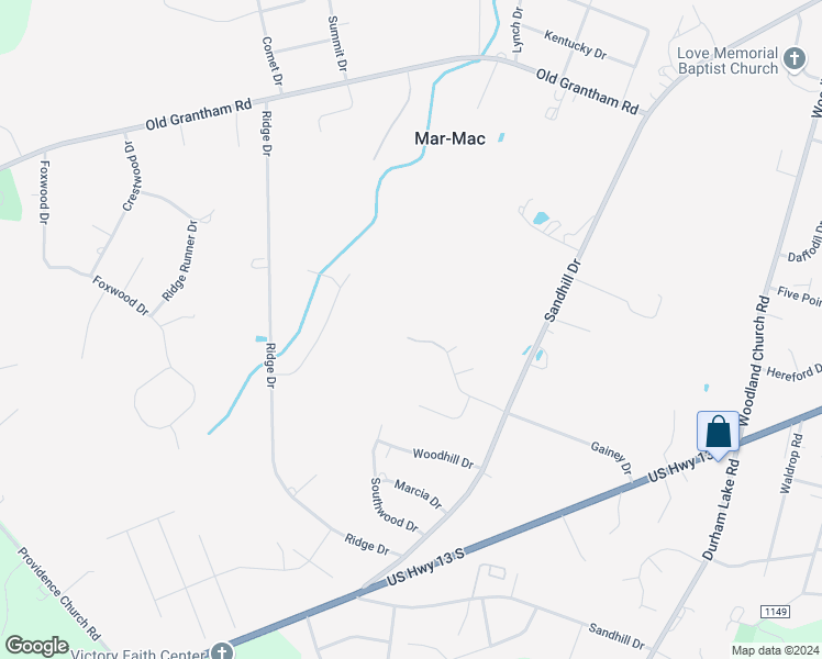 map of restaurants, bars, coffee shops, grocery stores, and more near 315 Gainey Drive in Goldsboro