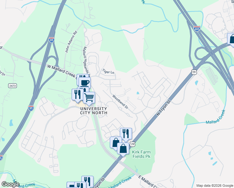 map of restaurants, bars, coffee shops, grocery stores, and more near 11216 Hyde Pointe Court in Charlotte