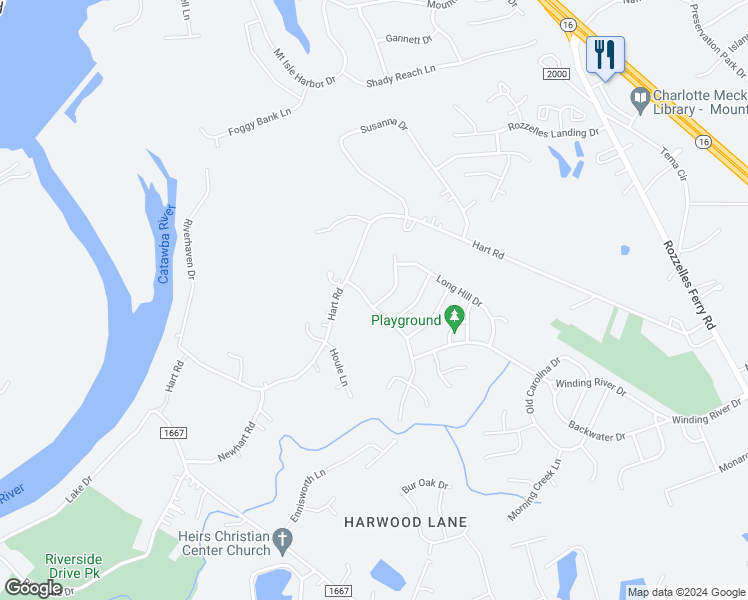 map of restaurants, bars, coffee shops, grocery stores, and more near 1507 Bitter Creek Drive in Charlotte