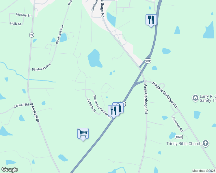 map of restaurants, bars, coffee shops, grocery stores, and more near 4396 U.S. 501 in Carthage