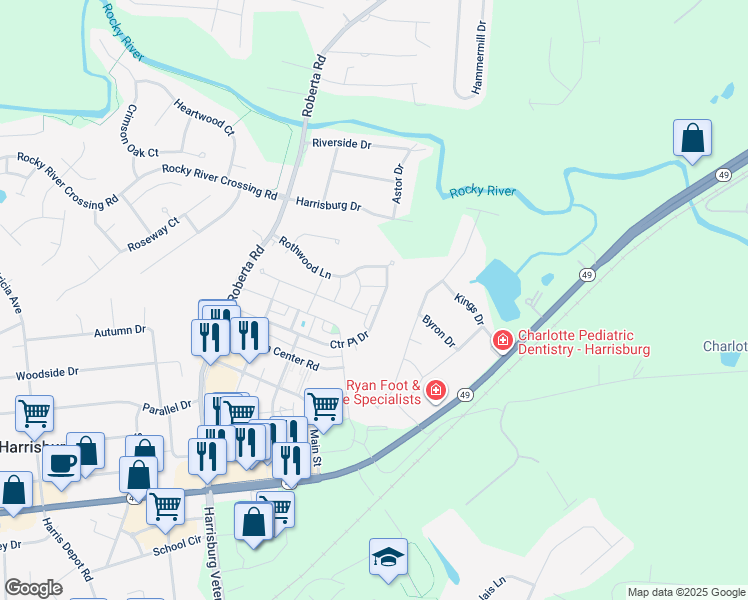 map of restaurants, bars, coffee shops, grocery stores, and more near 4036 Center Place Drive in Harrisburg