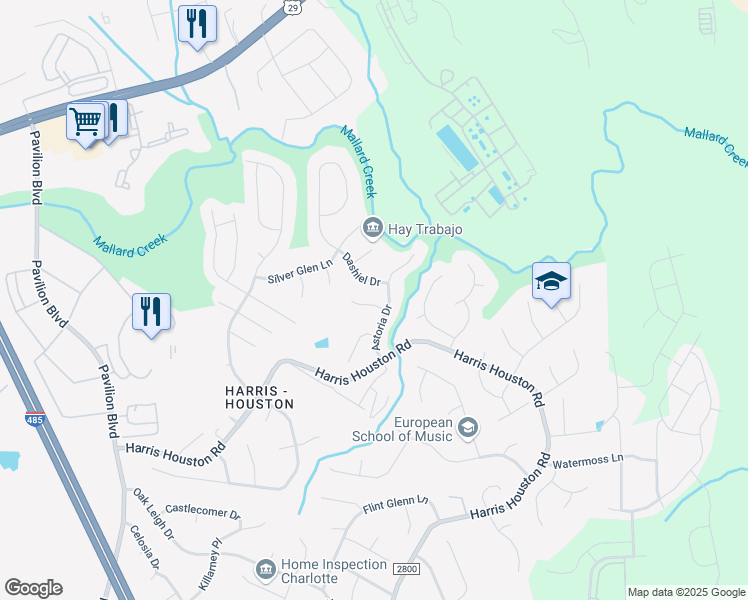 map of restaurants, bars, coffee shops, grocery stores, and more near 3308 Oberlin Lane in Charlotte