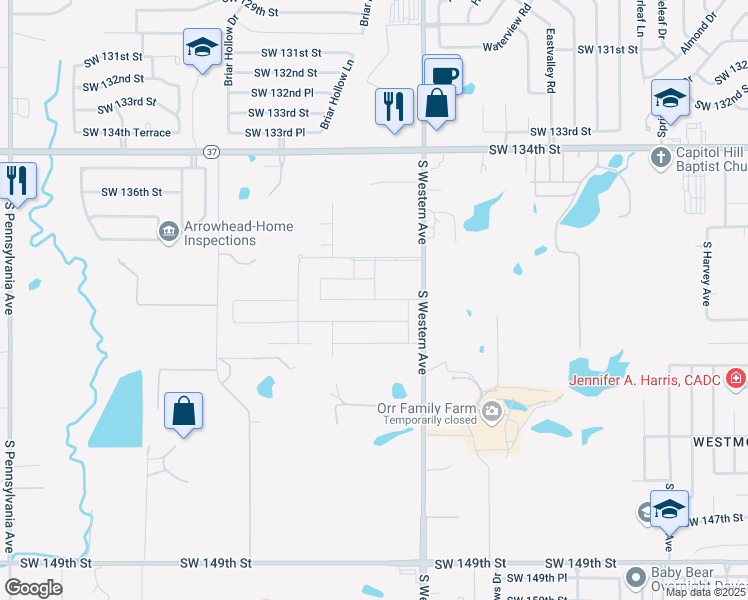 map of restaurants, bars, coffee shops, grocery stores, and more near 14000 Celeste Lane in Oklahoma City
