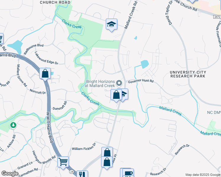 map of restaurants, bars, coffee shops, grocery stores, and more near 3272 Summercroft Lane in Charlotte