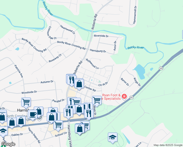 map of restaurants, bars, coffee shops, grocery stores, and more near 6075 Roberta Road in Harrisburg