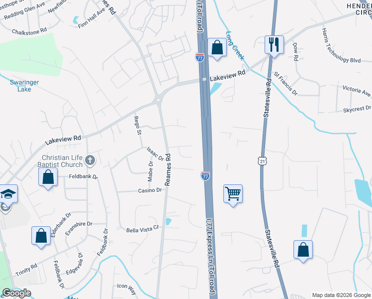 map of restaurants, bars, coffee shops, grocery stores, and more near 5301 Javitz Road in Charlotte
