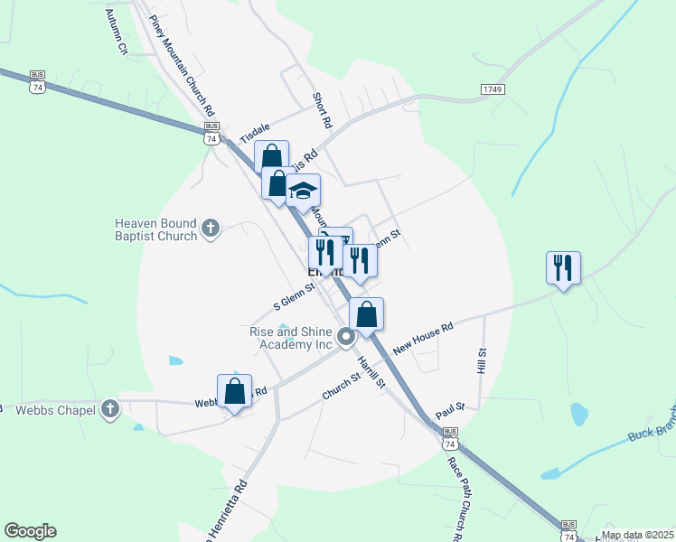 map of restaurants, bars, coffee shops, grocery stores, and more near in Ellenboro