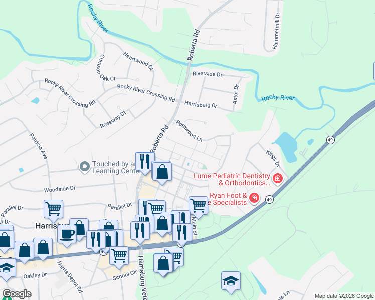 map of restaurants, bars, coffee shops, grocery stores, and more near 6075 Roberta Road in Harrisburg