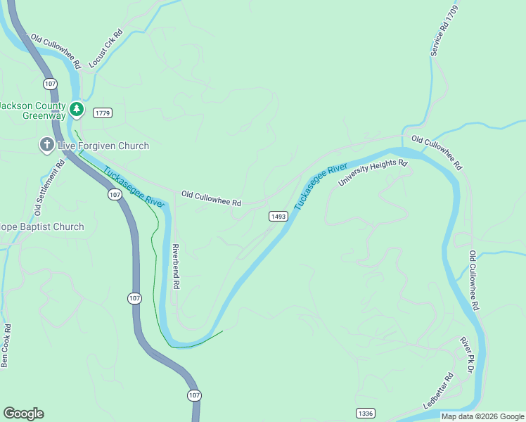 map of restaurants, bars, coffee shops, grocery stores, and more near 15 High Line Road in Sylva