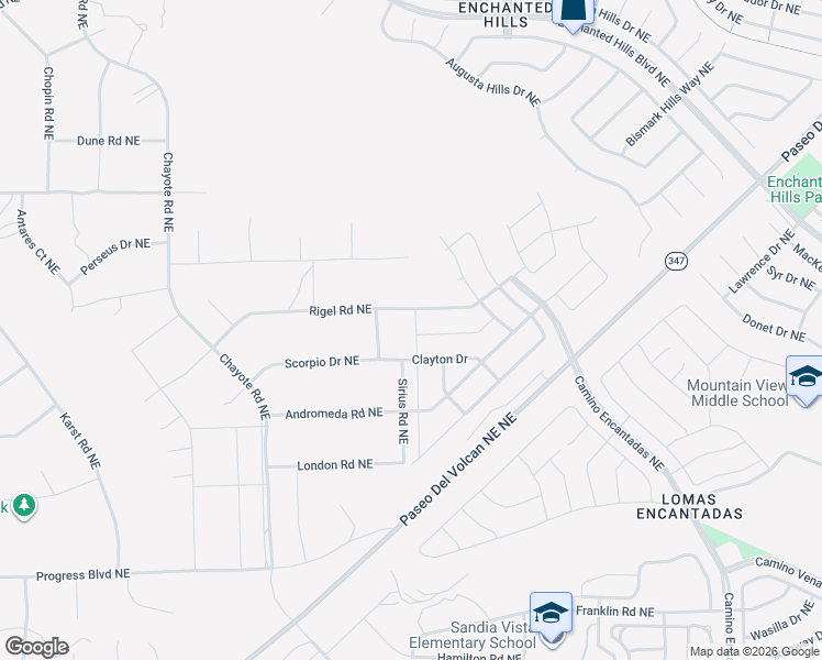 map of restaurants, bars, coffee shops, grocery stores, and more near Rigel Road Northeast in Rio Rancho
