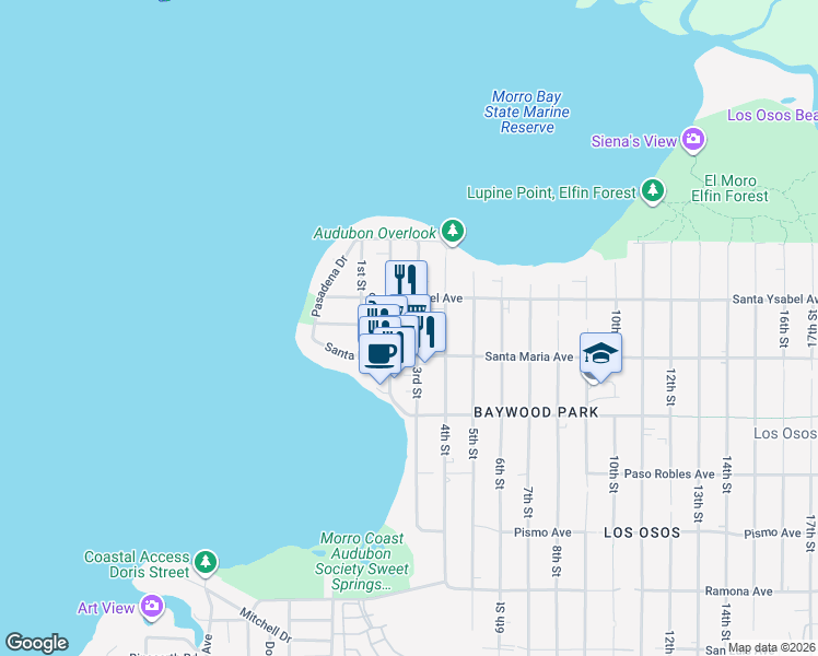 map of restaurants, bars, coffee shops, grocery stores, and more near 1247 3rd Street in San Luis Obispo