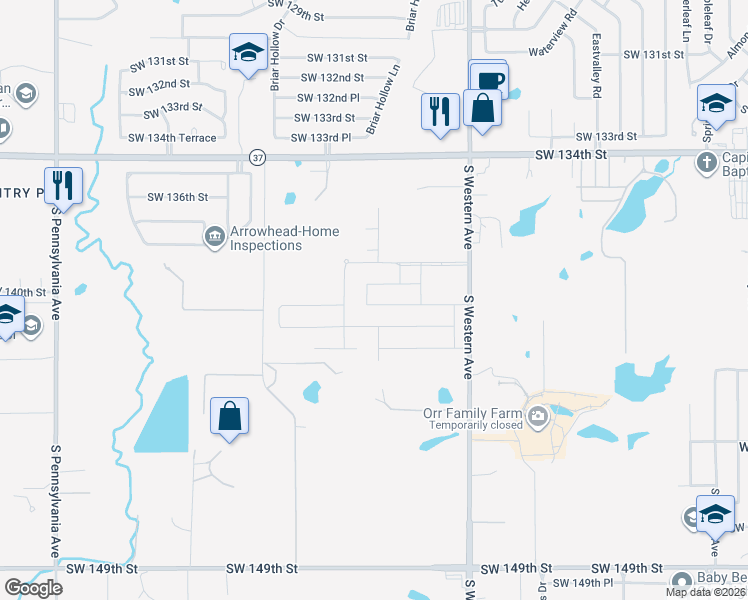 map of restaurants, bars, coffee shops, grocery stores, and more near 13920 Pasaro Trail in Oklahoma City