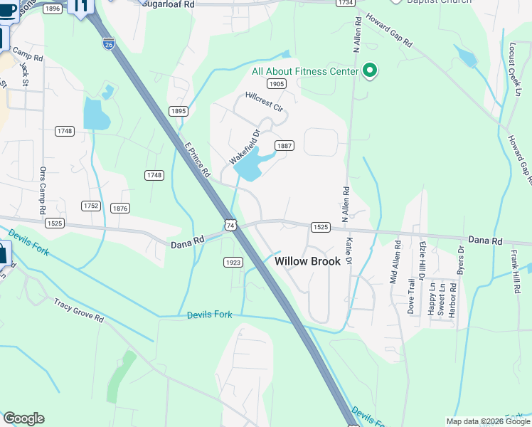 map of restaurants, bars, coffee shops, grocery stores, and more near 701 Dana Road in Hendersonville