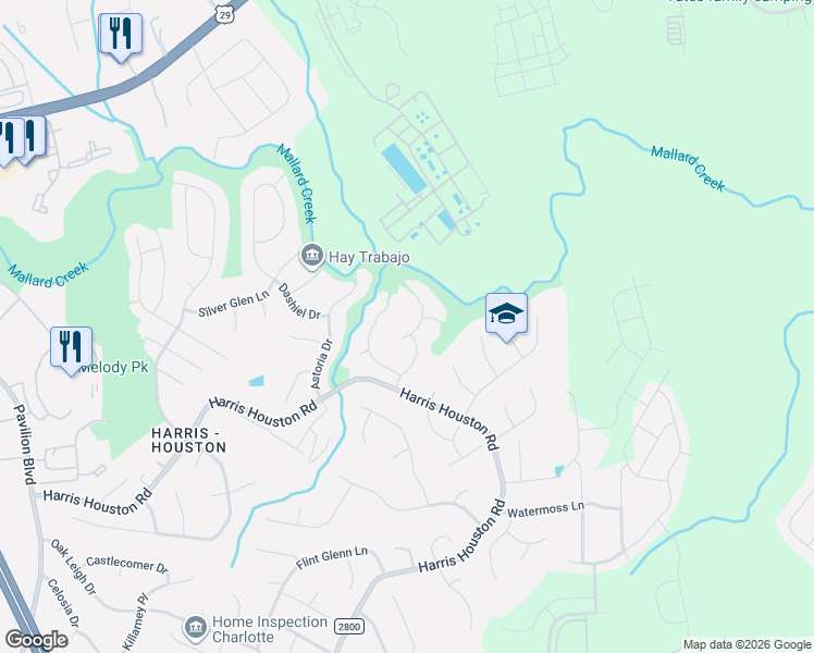map of restaurants, bars, coffee shops, grocery stores, and more near 3024 Swanquarter Drive in Charlotte