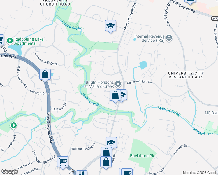 map of restaurants, bars, coffee shops, grocery stores, and more near 3272 Summercroft Lane in Charlotte