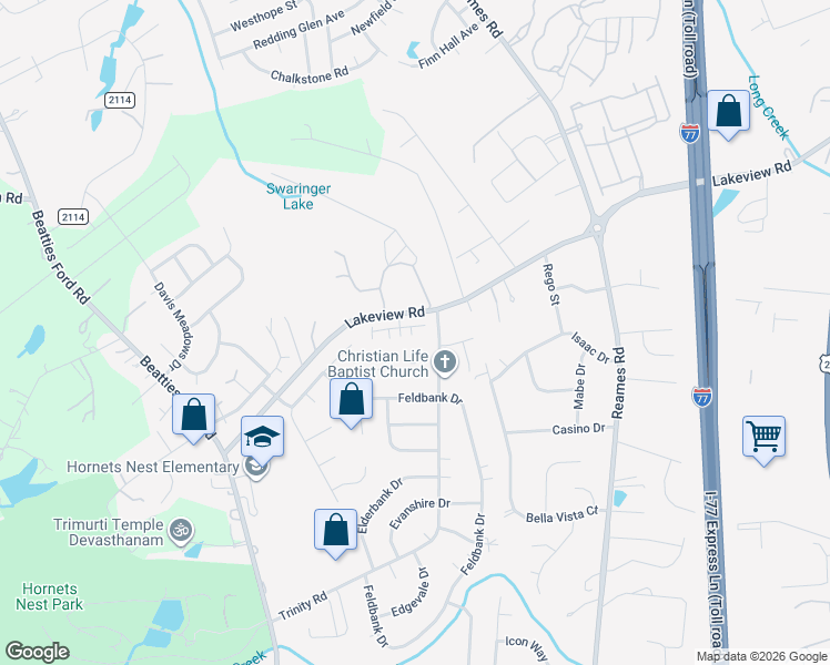 map of restaurants, bars, coffee shops, grocery stores, and more near 4705 Lakeview Road in Charlotte