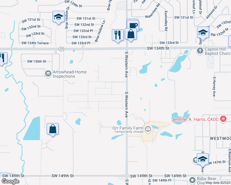 map of restaurants, bars, coffee shops, grocery stores, and more near 14000 Celeste Lane in Oklahoma City