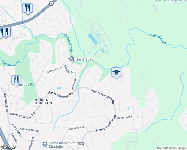 map of restaurants, bars, coffee shops, grocery stores, and more near 3024 Swanquarter Drive in Charlotte