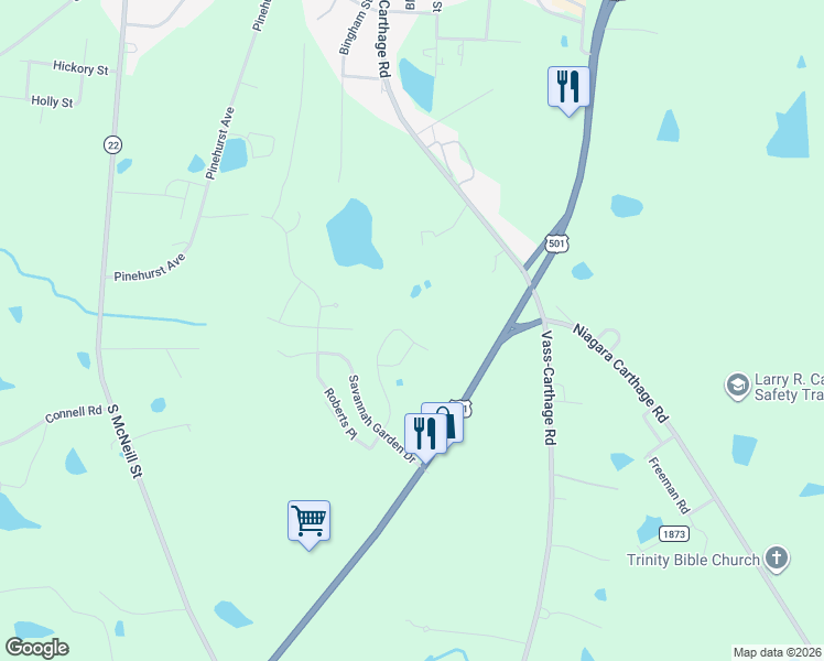 map of restaurants, bars, coffee shops, grocery stores, and more near 4396 U.S. 501 in Carthage