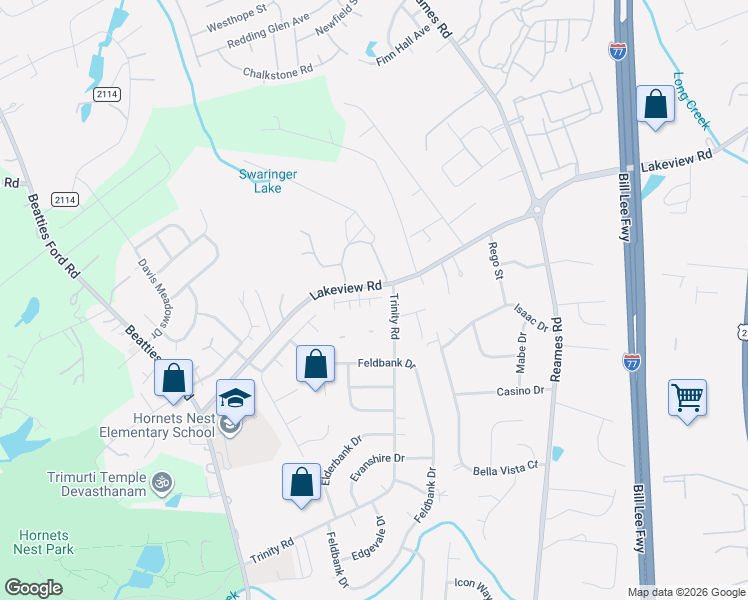 map of restaurants, bars, coffee shops, grocery stores, and more near 4705 Lakeview Road in Charlotte