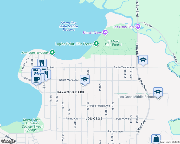 map of restaurants, bars, coffee shops, grocery stores, and more near 1232 10th Street in San Luis Obispo