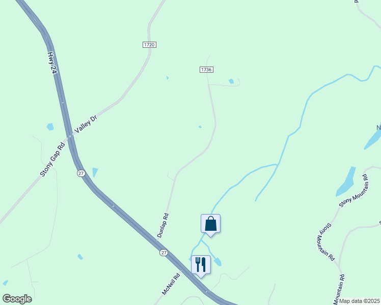 map of restaurants, bars, coffee shops, grocery stores, and more near 25785 Dunlap Road in Albemarle