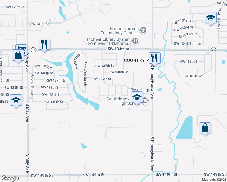 map of restaurants, bars, coffee shops, grocery stores, and more near 14113 Saw Mill Road in Oklahoma City