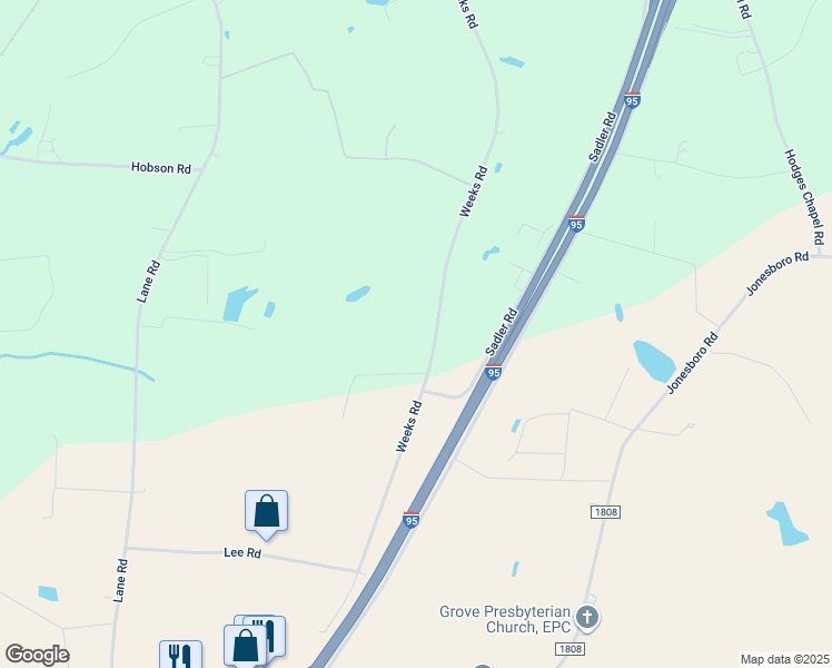 map of restaurants, bars, coffee shops, grocery stores, and more near 1178 Weeks Road in Dunn