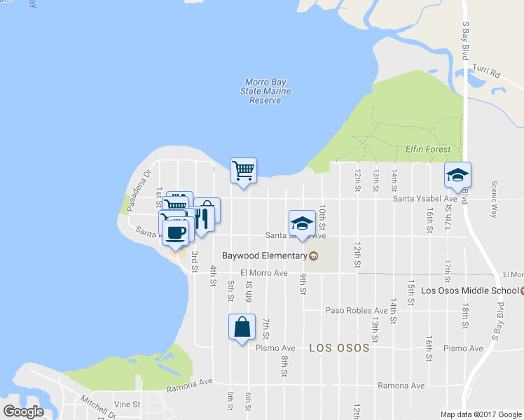 map of restaurants, bars, coffee shops, grocery stores, and more near 1223 7th Street in San Luis Obispo