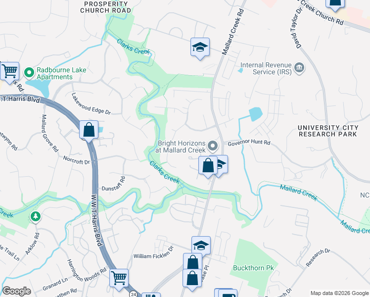 map of restaurants, bars, coffee shops, grocery stores, and more near 3272 Summercroft Lane in Charlotte