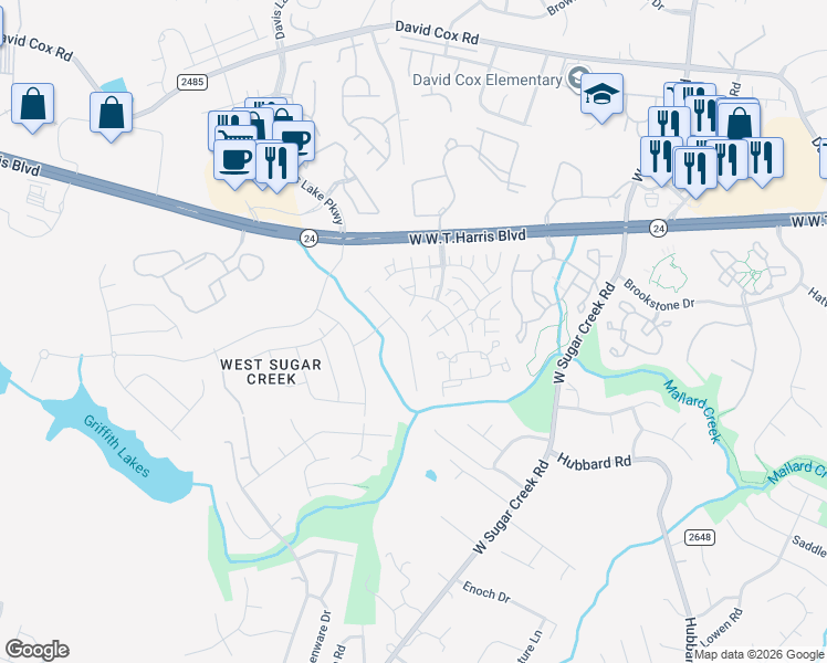 map of restaurants, bars, coffee shops, grocery stores, and more near 5950 Moose Lane in Charlotte