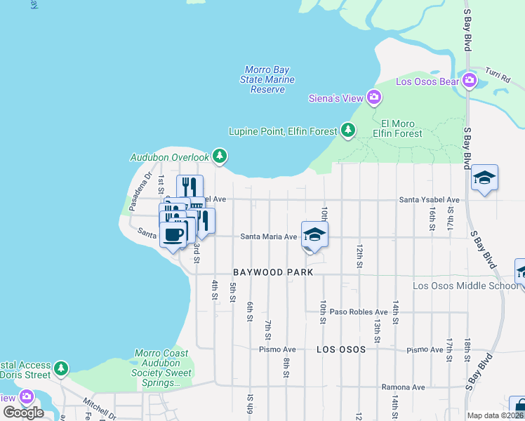 map of restaurants, bars, coffee shops, grocery stores, and more near 1223 7th Street in San Luis Obispo