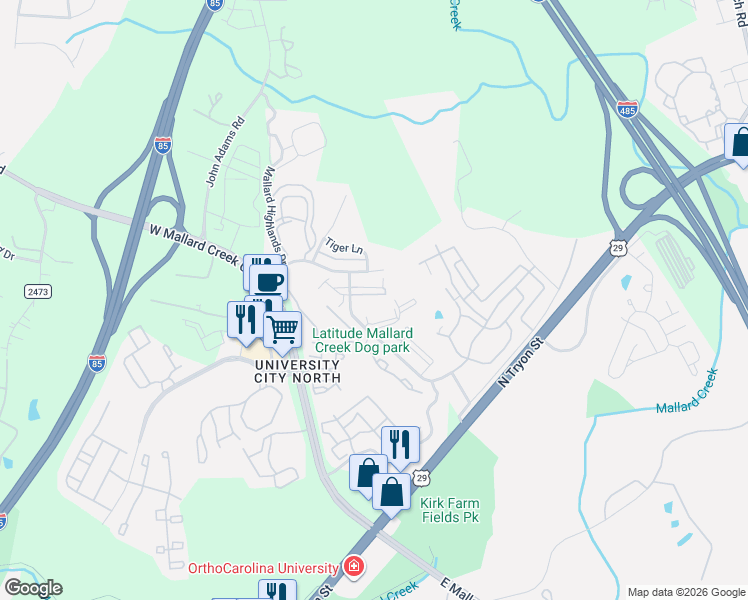 map of restaurants, bars, coffee shops, grocery stores, and more near 11264 Hyde Pointe Court in Charlotte