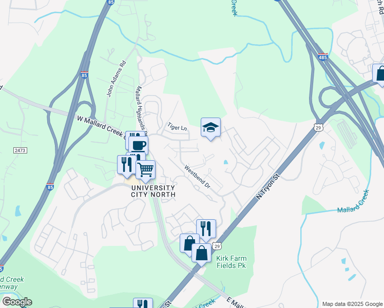 map of restaurants, bars, coffee shops, grocery stores, and more near 11216 Hyde Pointe Court in Charlotte