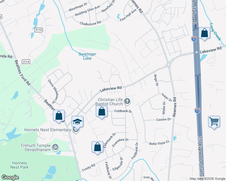 map of restaurants, bars, coffee shops, grocery stores, and more near in Charlotte
