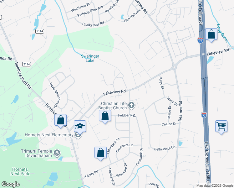 map of restaurants, bars, coffee shops, grocery stores, and more near in Charlotte