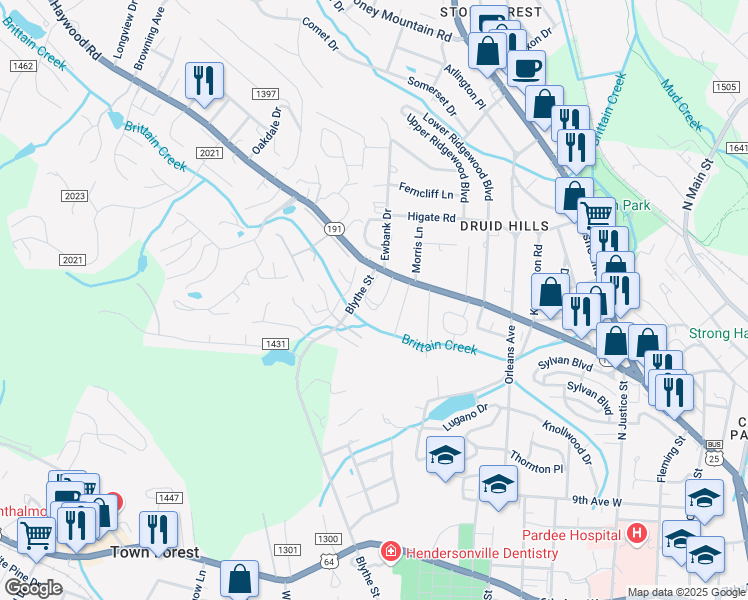 map of restaurants, bars, coffee shops, grocery stores, and more near 18 Chatham Path in Hendersonville